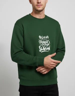 Believe magic Printed Green Oversized Sweatshirt