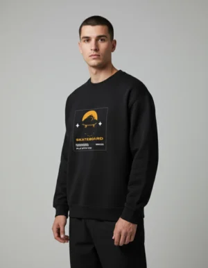 Skateboard Printed Black Unisex Oversized Sweatshirt