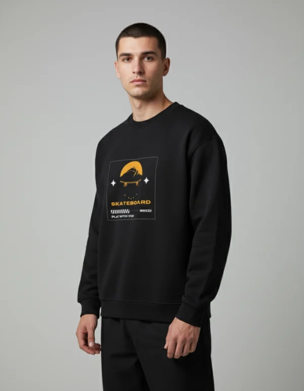 Skateboard Printed Black Unisex Oversized Sweatshirt