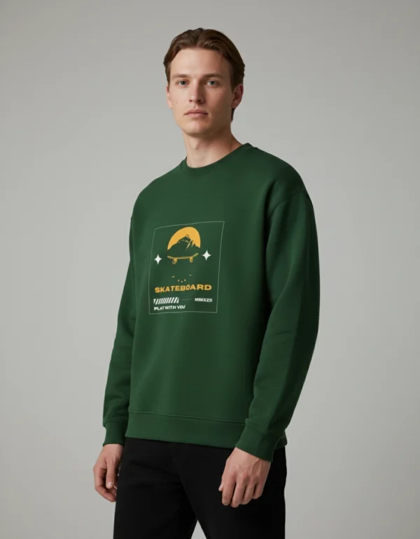 Skateboard Printed Bottle Green Unisex Oversized Sweatshirt