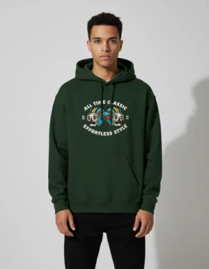 Effortless Style Green Front Printed Regular Fit Hoodie