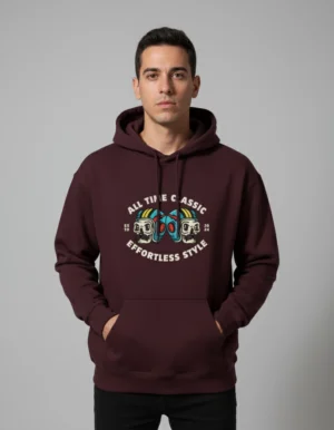 Effortless Style Maroon Front Printed Regular Fit Hoodie